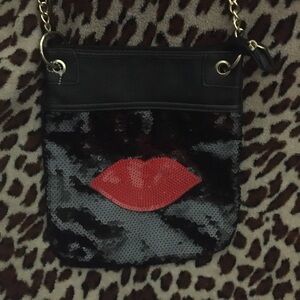 Crossbody Red Kiss Lips Mini Bag Sequin Purse Travel Satchel Clutch Handbag